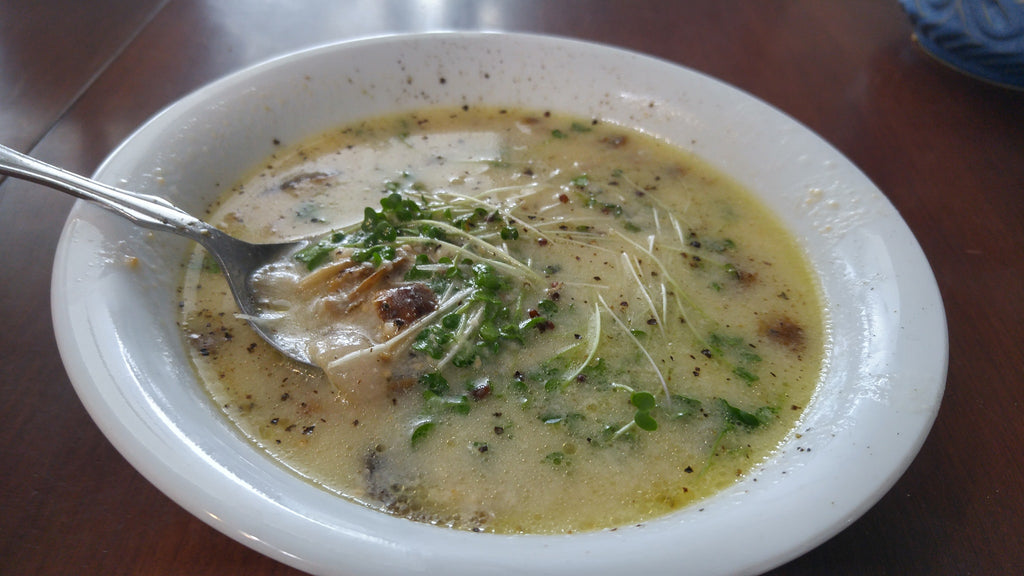 Cream of Mushroom medley soup with broccoli sprouts!